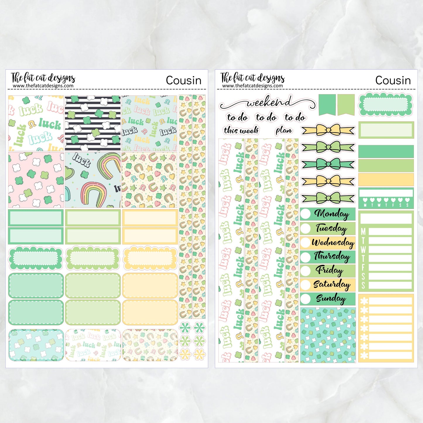 Lucky Clovers Weekly Sticker Kit for the Hobonichi Cousin