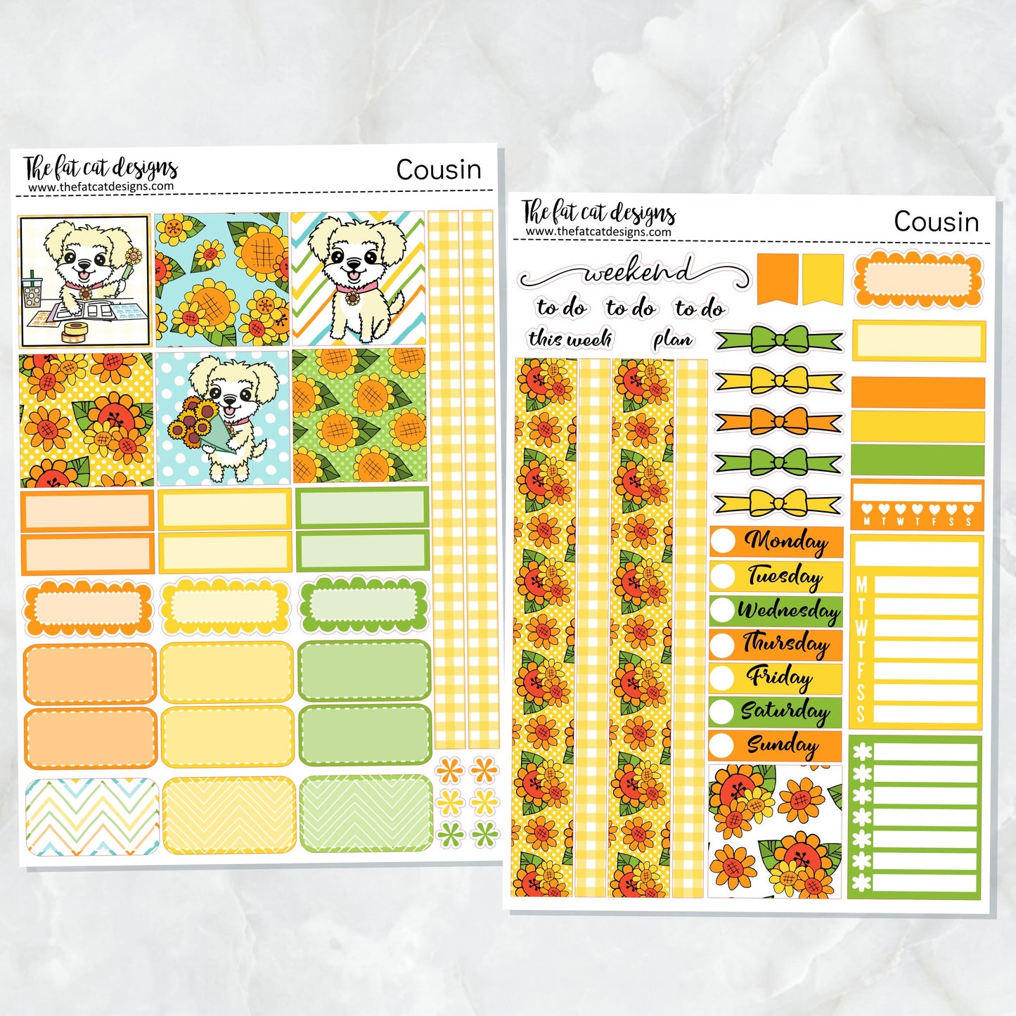 Sunny Loves Sunflowers Weekly Planner Sticker Kit for the Hobonichi Cousin