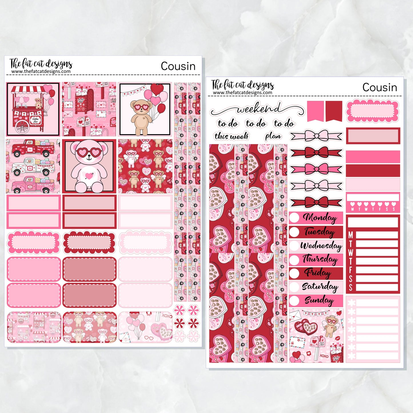 Valentine Bears Weekly Planner Sticker Kit for the Hobonichi Cousin