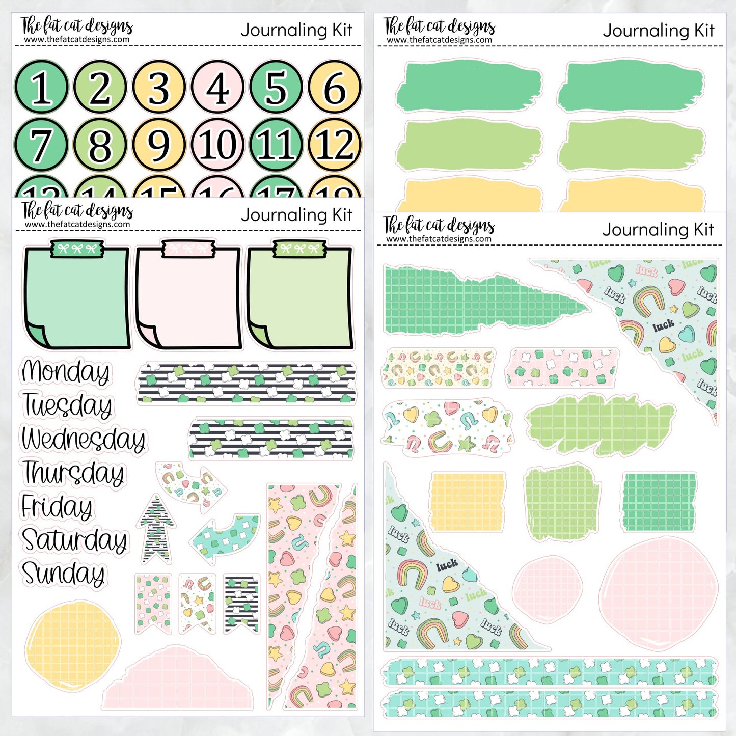 Lucky Clovers Journaling Kit for Hobonichi Bullet Journals Planner Stickers