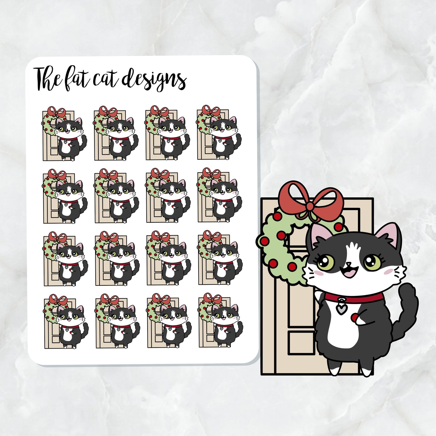 Bud hangs the Christmas wreath Die Cut and Sticker Sheet Set for Personal Planner Happy Planner Bullet Journal Travelers Notebooks