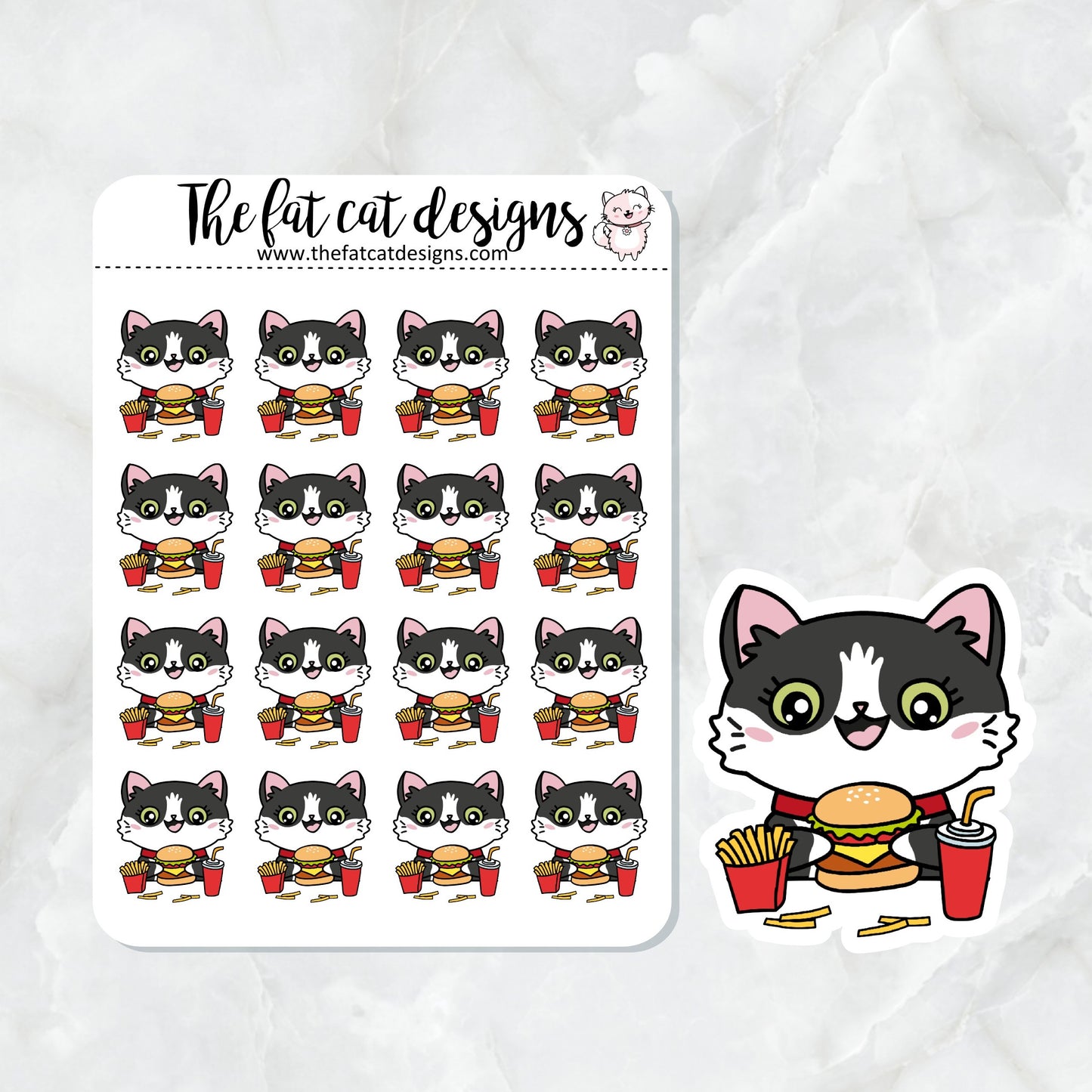 Bud Loves Burgers and Fries Fast Food Exclusive Cat Die Cut Sticker Sheet