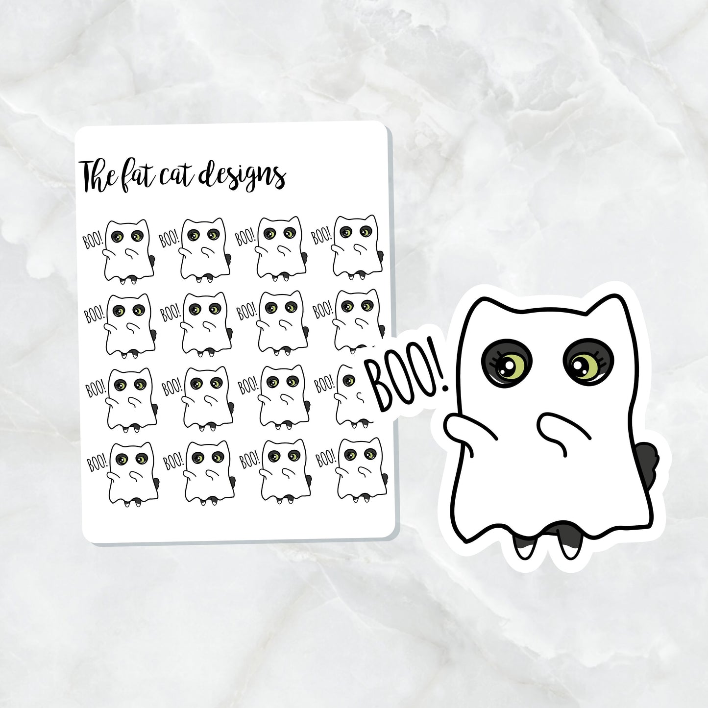 Bud Cat Halloween Ghost Costume Die Cut and Sticker Sheet Set for Personal Planner Happy Planner Bullet Journal Travelers Notebooks