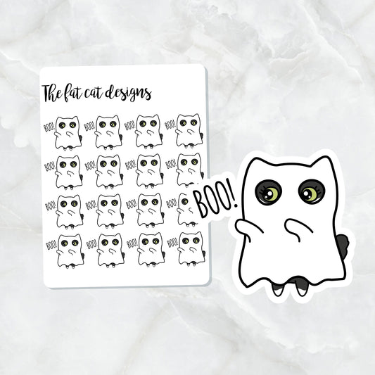Bud Cat Halloween Ghost Costume Die Cut and Sticker Sheet Set for Personal Planner Happy Planner Bullet Journal Travelers Notebooks