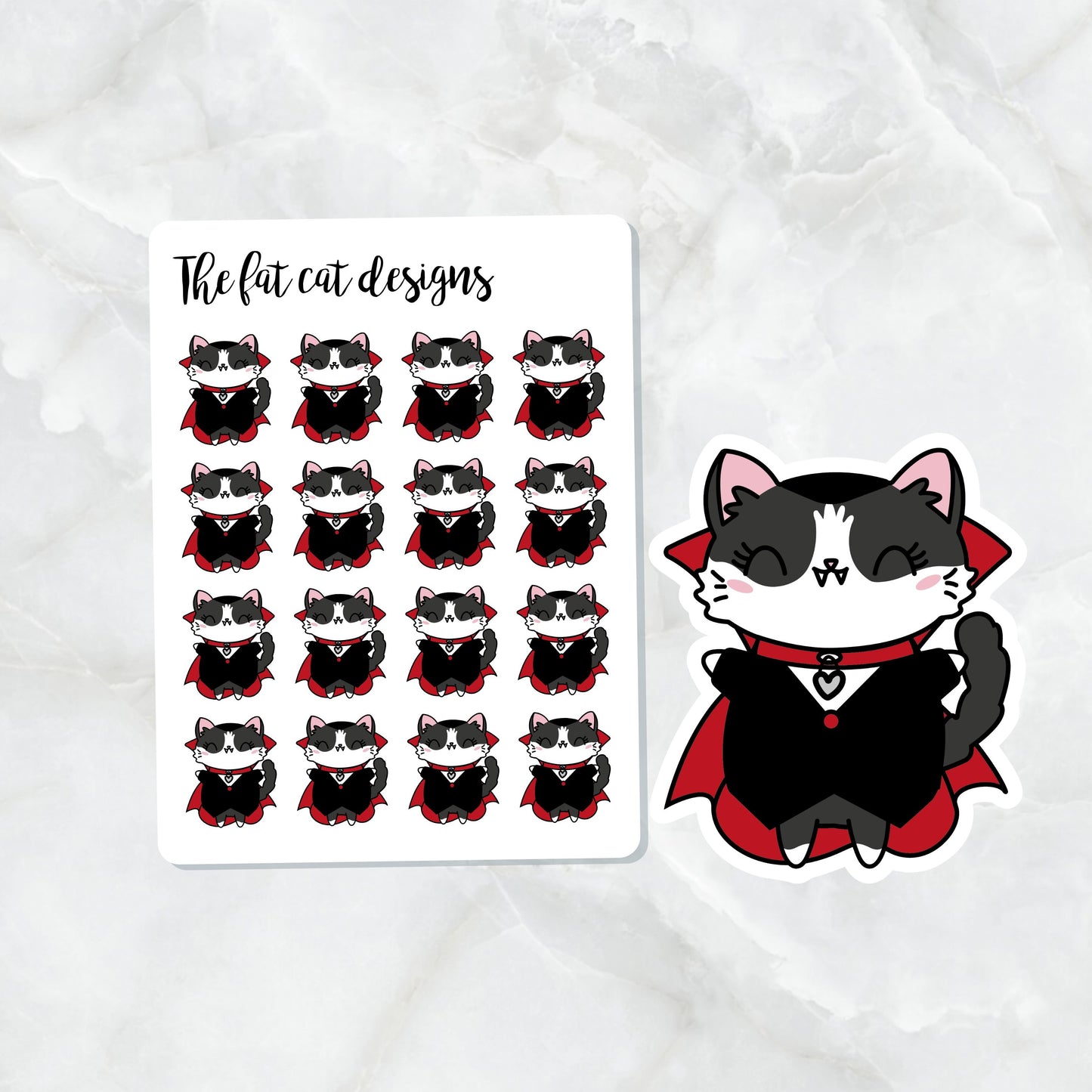 Bud Cat Halloween Vampire Costume Die Cut and Sticker Sheet Set for  Personal Planner Happy Planner Bullet Journal Travelers Notebooks