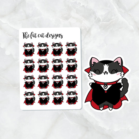 Bud Cat Halloween Vampire Costume Die Cut and Sticker Sheet Set for  Personal Planner Happy Planner Bullet Journal Travelers Notebooks