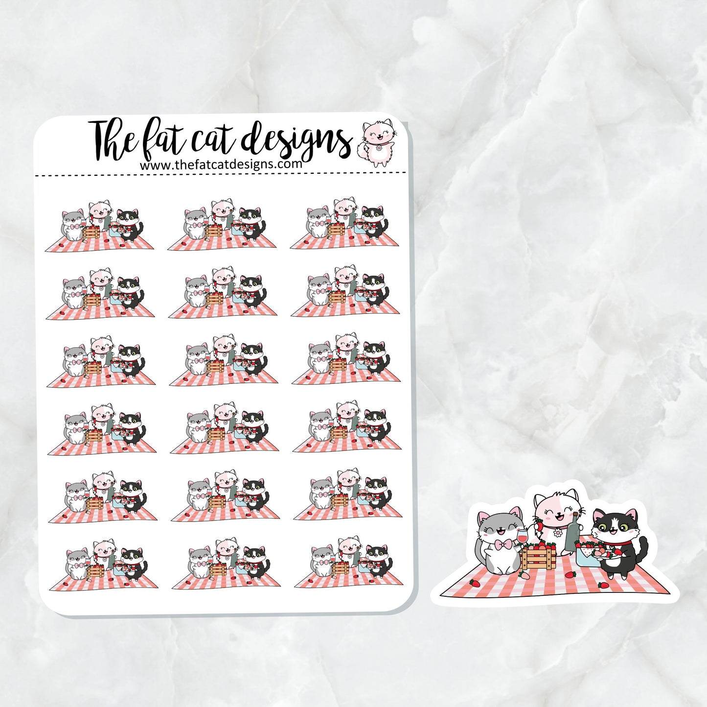 Flora Lily and Bud Strawberry Picnic Exclusive Cat Die Cut Sticker Sheet