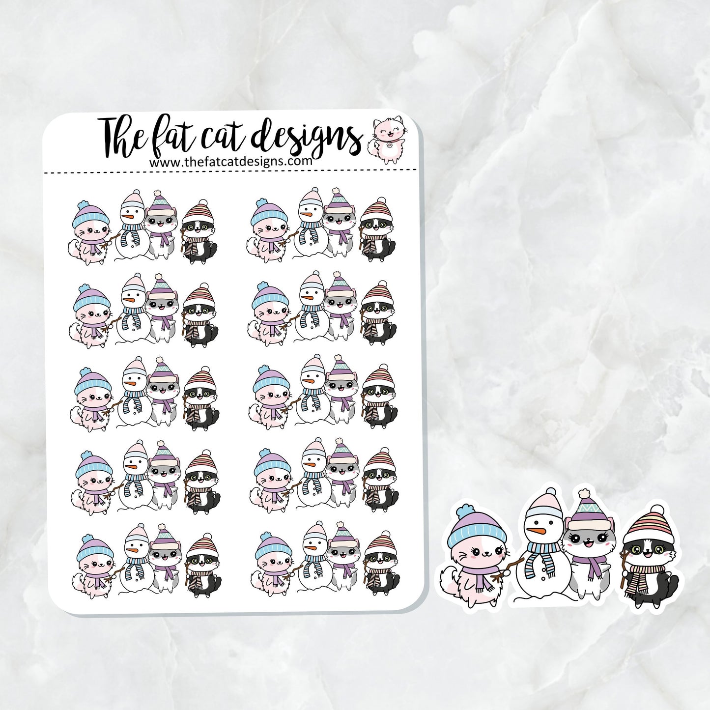 Flora Lily and Bud make a Snowman Exclusive Cat Die Cut Sticker Sheet