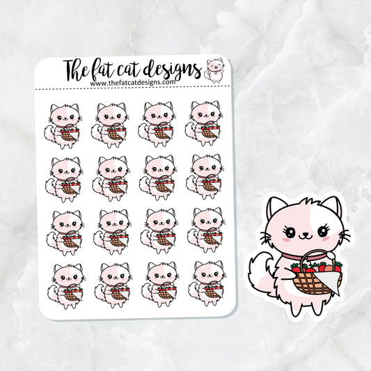 Flora loves Strawberries Exclusive Cat Die Cut Sticker Sheet