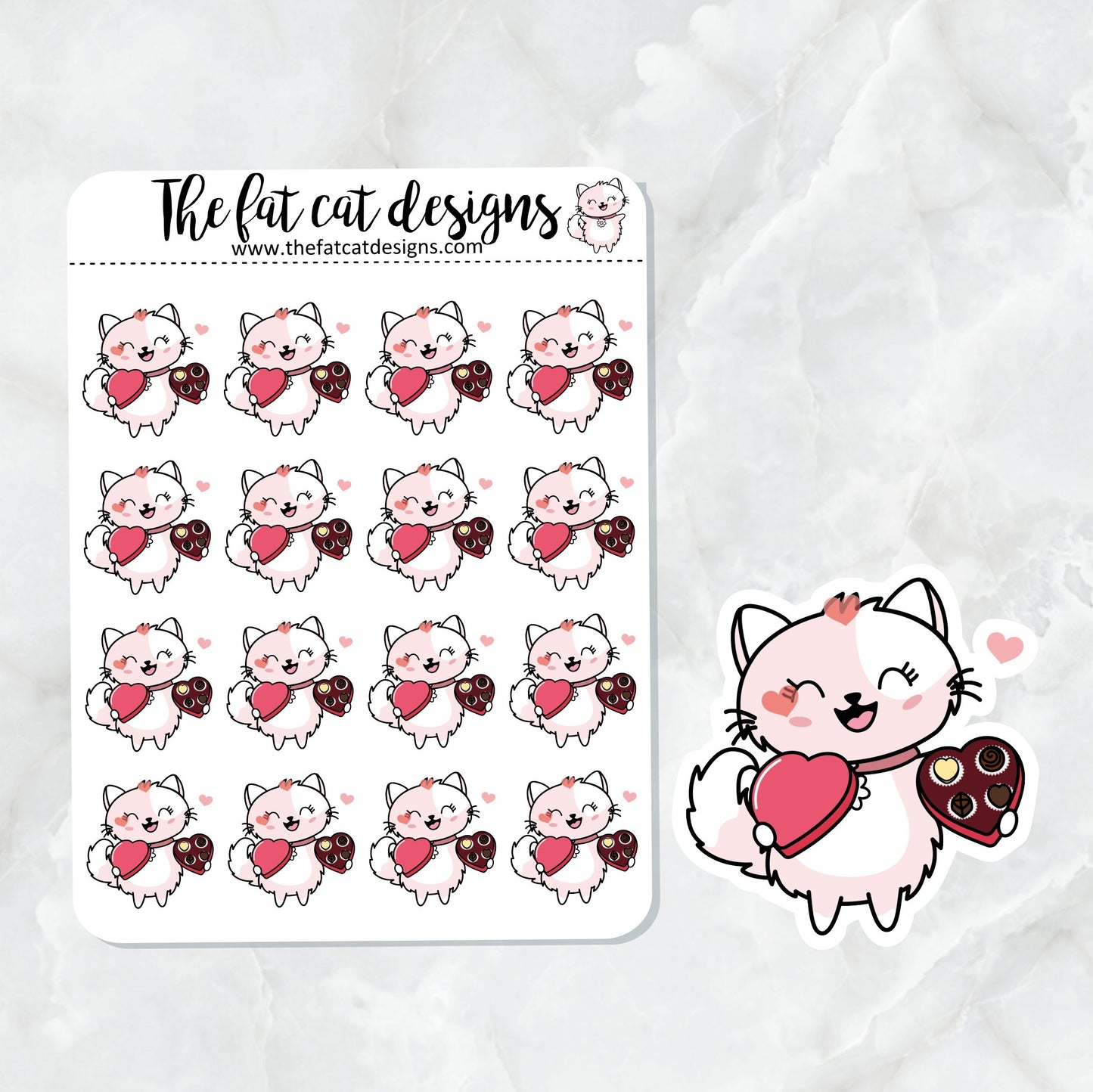 Flora Loves Valentine's Chocolate Candy Exclusive Cat Die Cut Sticker Sheet