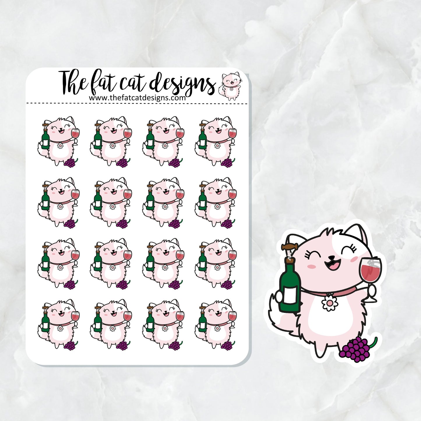 Flora Loves Wine Exclusive Cat Die Cut Sticker Sheet