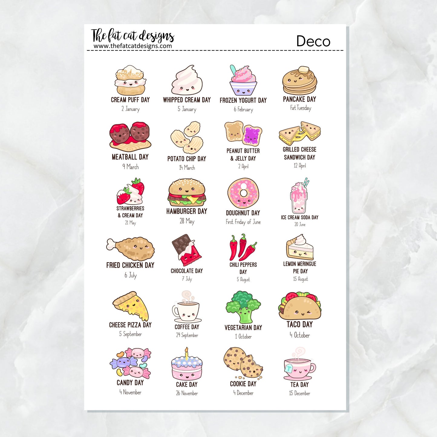 Cute Food Holidays Planner Stickers