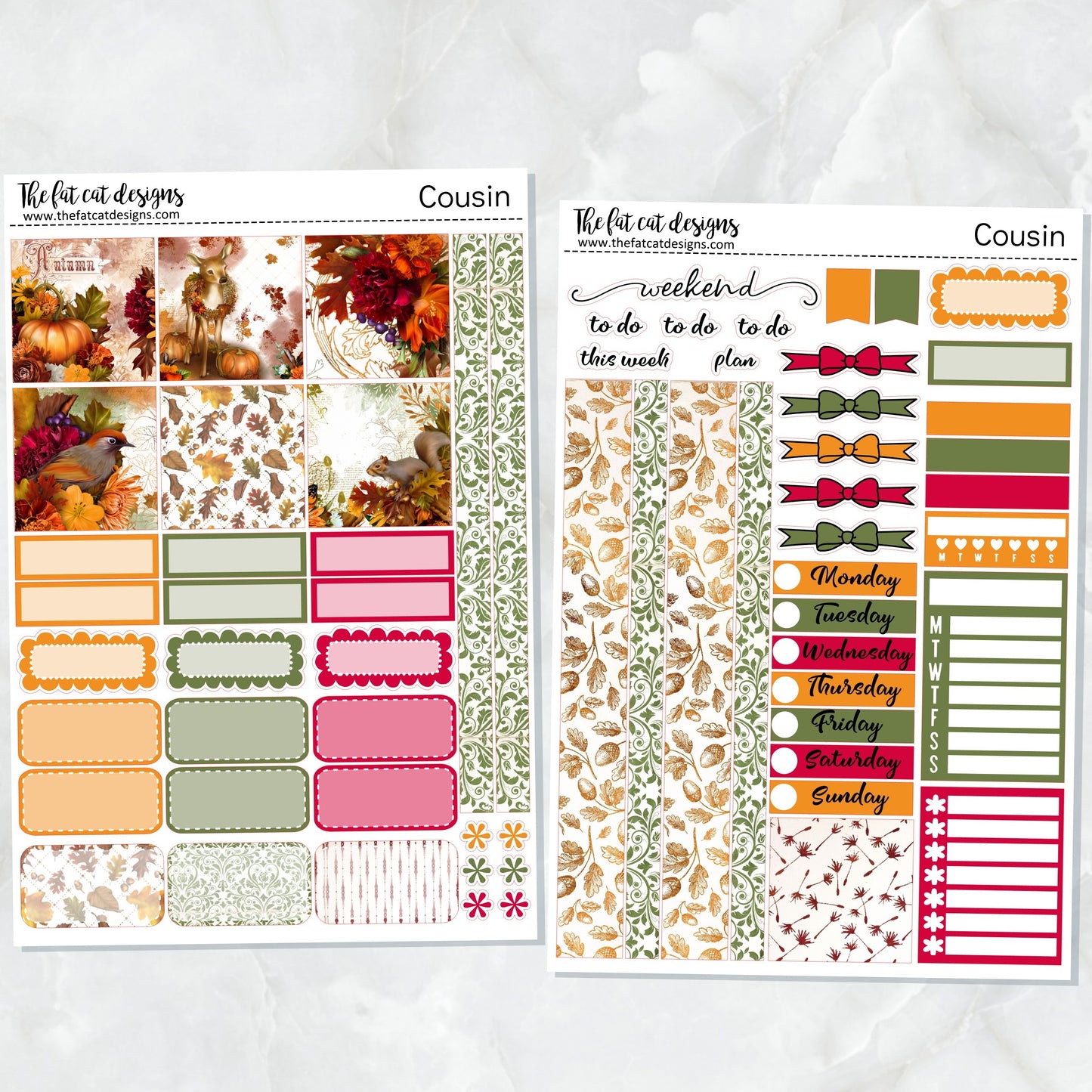 Autumn Colors Weekly Planner Sticker Kit for the Hobonichi Cousin