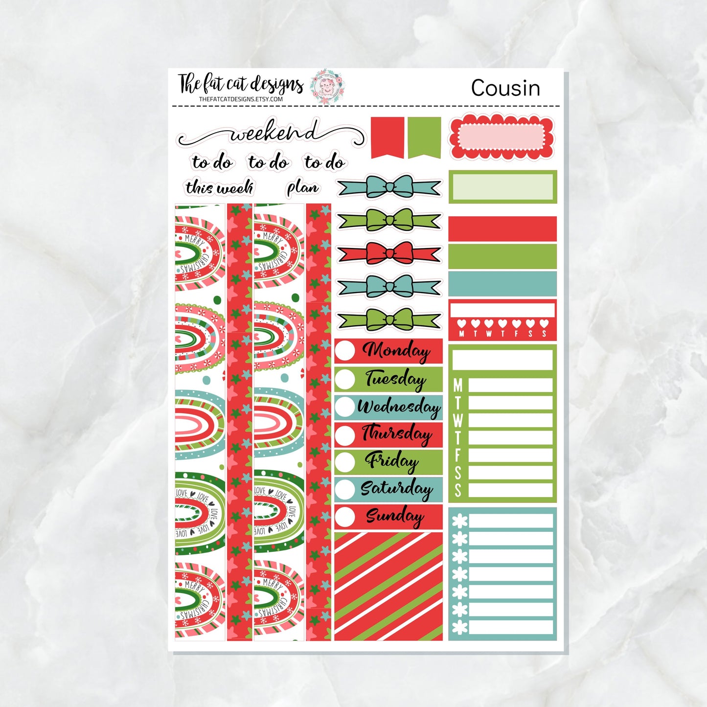 Festive Christmas Rainbows Planner Stickers for the Hobonichi Cousin