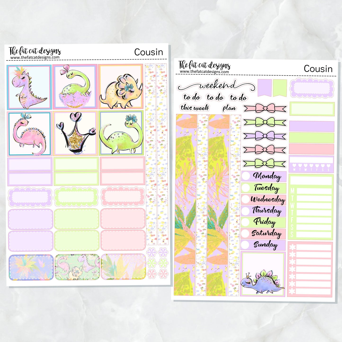Cute Dinosaurs Weekly Planner Sticker Kit for the Hobonichi Cousin