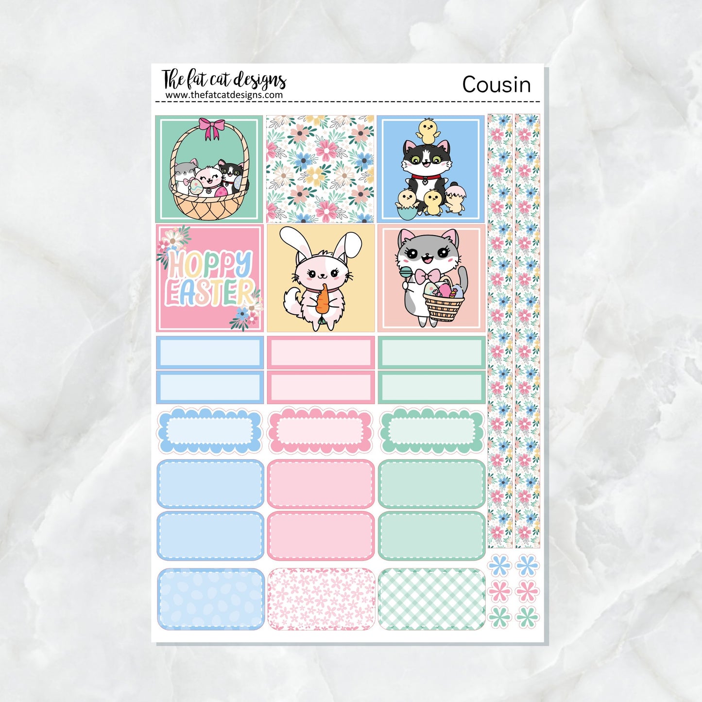 Easter Fun with Flora Lily and Bud Cats Weekly Planner Sticker Kit for the Hobonichi Cousin