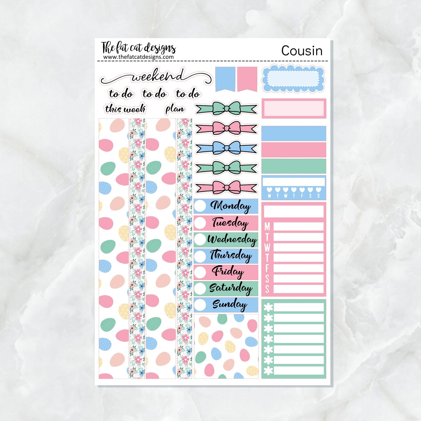 Easter Fun with Flora Lily and Bud Cats Weekly Planner Sticker Kit for the Hobonichi Cousin