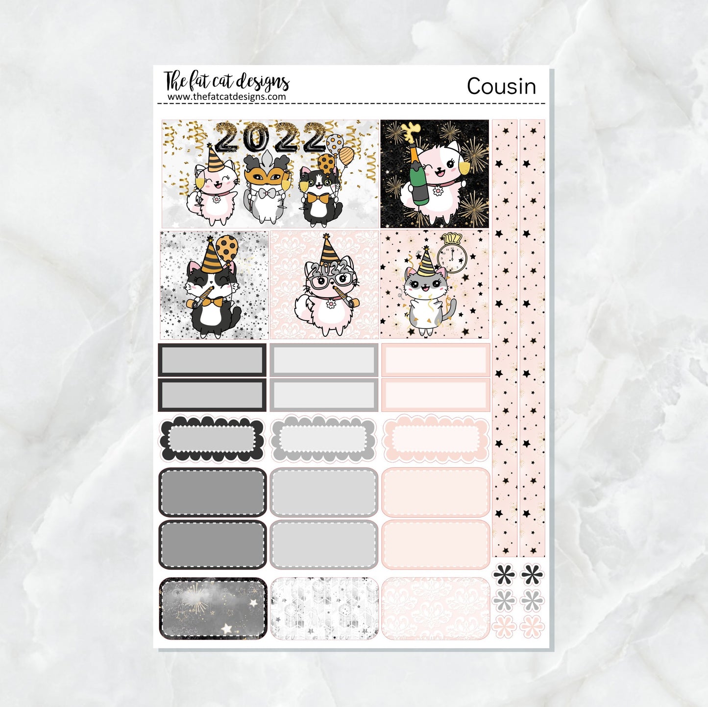 Happy New Year with Flora, Lily and Bud Weekly Planner Sticker Kit for the Hobonichi Cousin