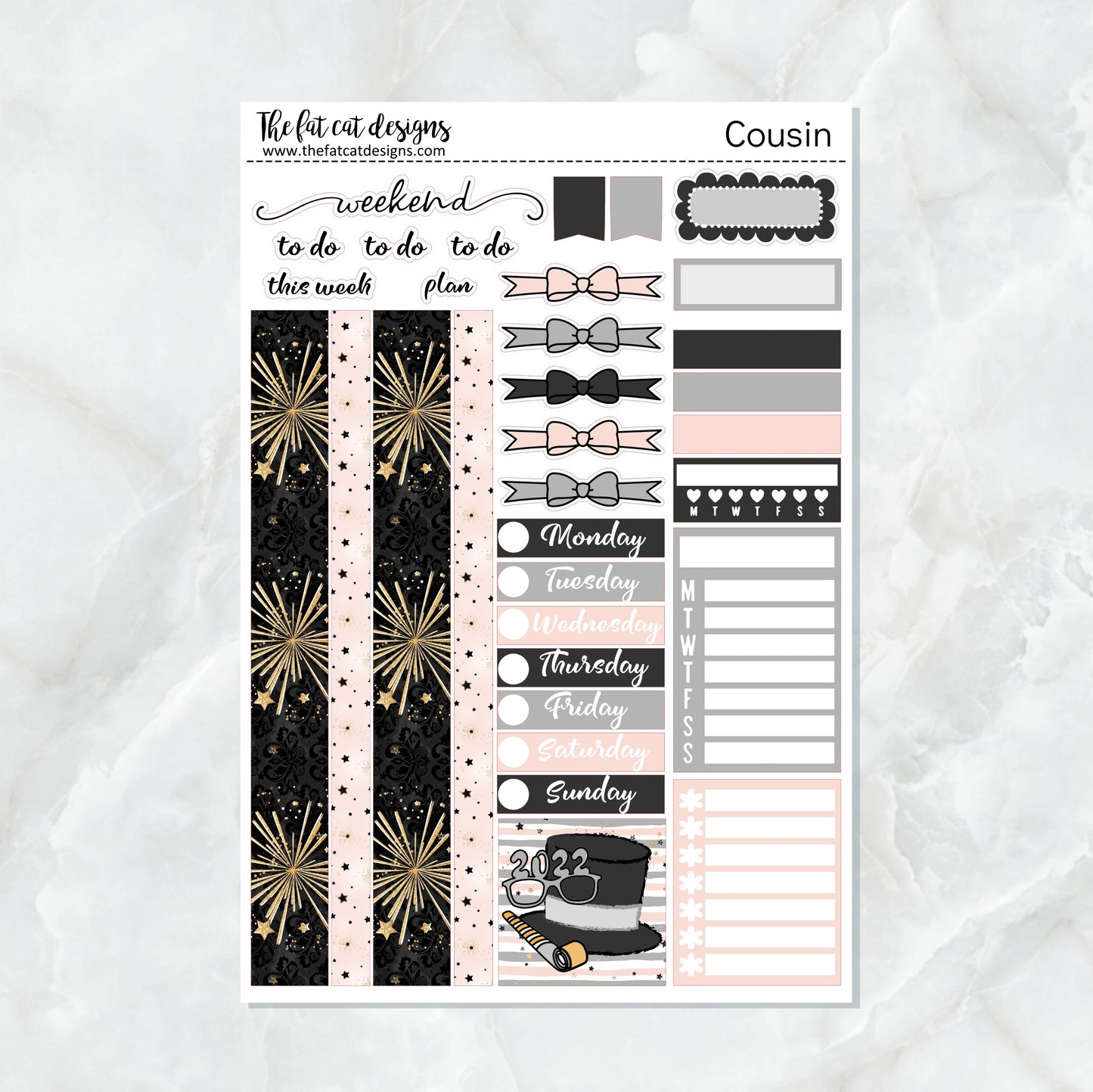 Happy New Year with Flora, Lily and Bud Weekly Planner Sticker Kit for the Hobonichi Cousin