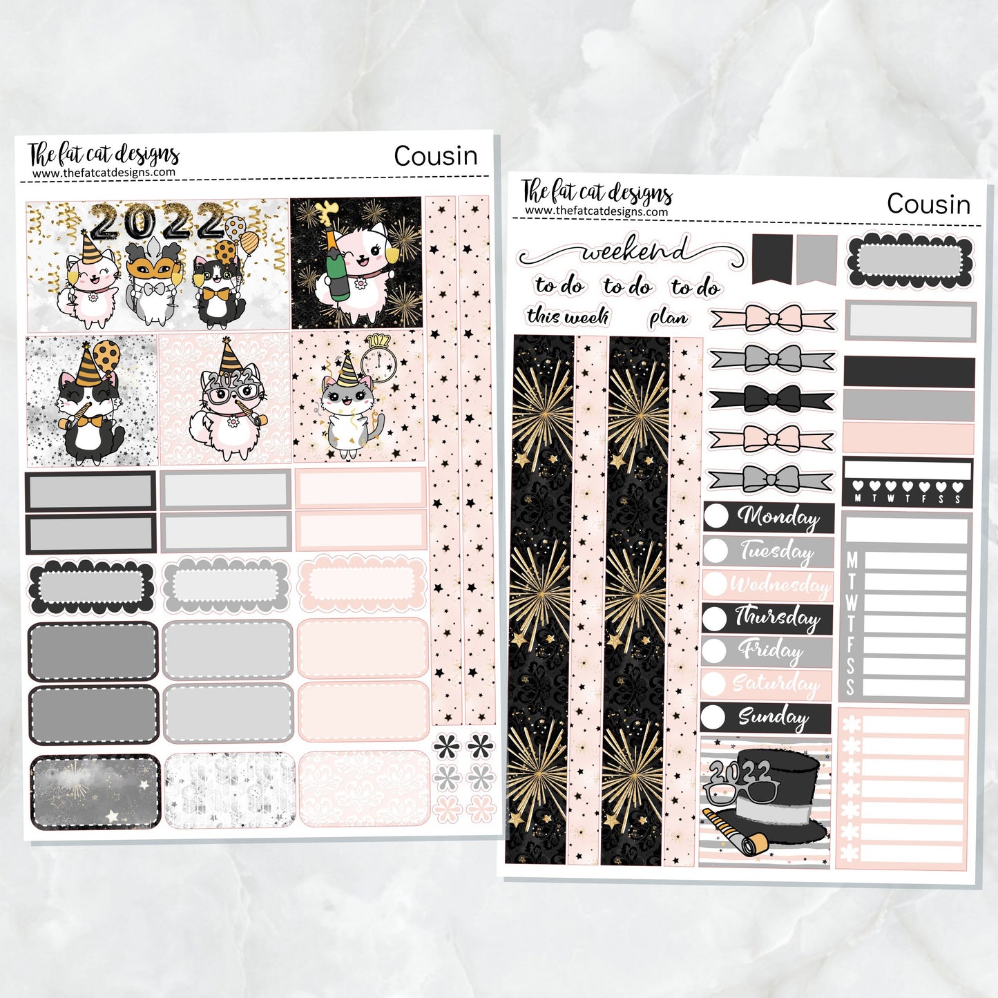 Happy New Year with Flora, Lily and Bud Weekly Planner Sticker Kit for the Hobonichi Cousin