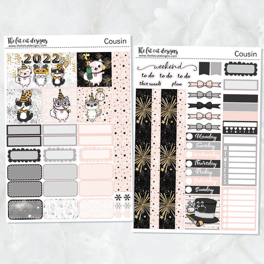 Happy New Year with Flora, Lily and Bud Weekly Planner Sticker Kit for the Hobonichi Cousin