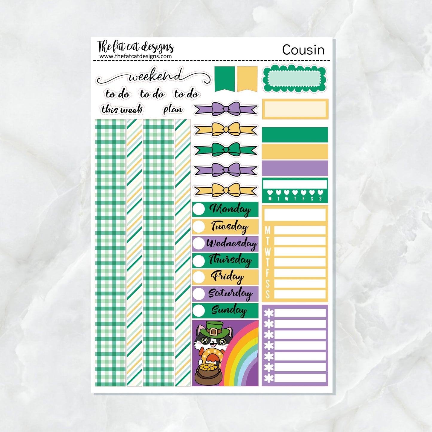 St. Patrick's Fun Cats Weekly Planner Sticker Kit for the Hobonichi Cousin