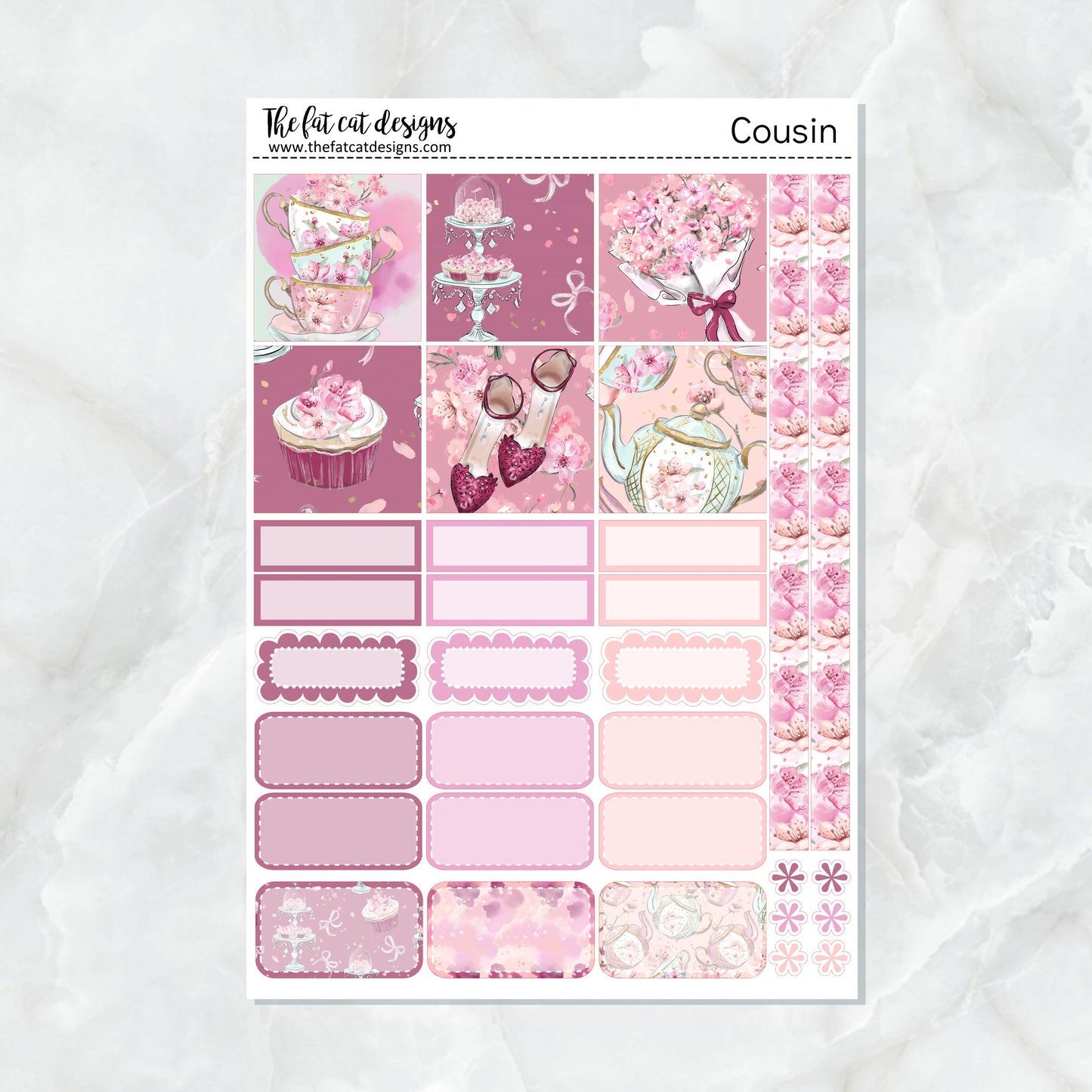 Spring Tea Party Planner Stickers for the Hobonichi Cousin