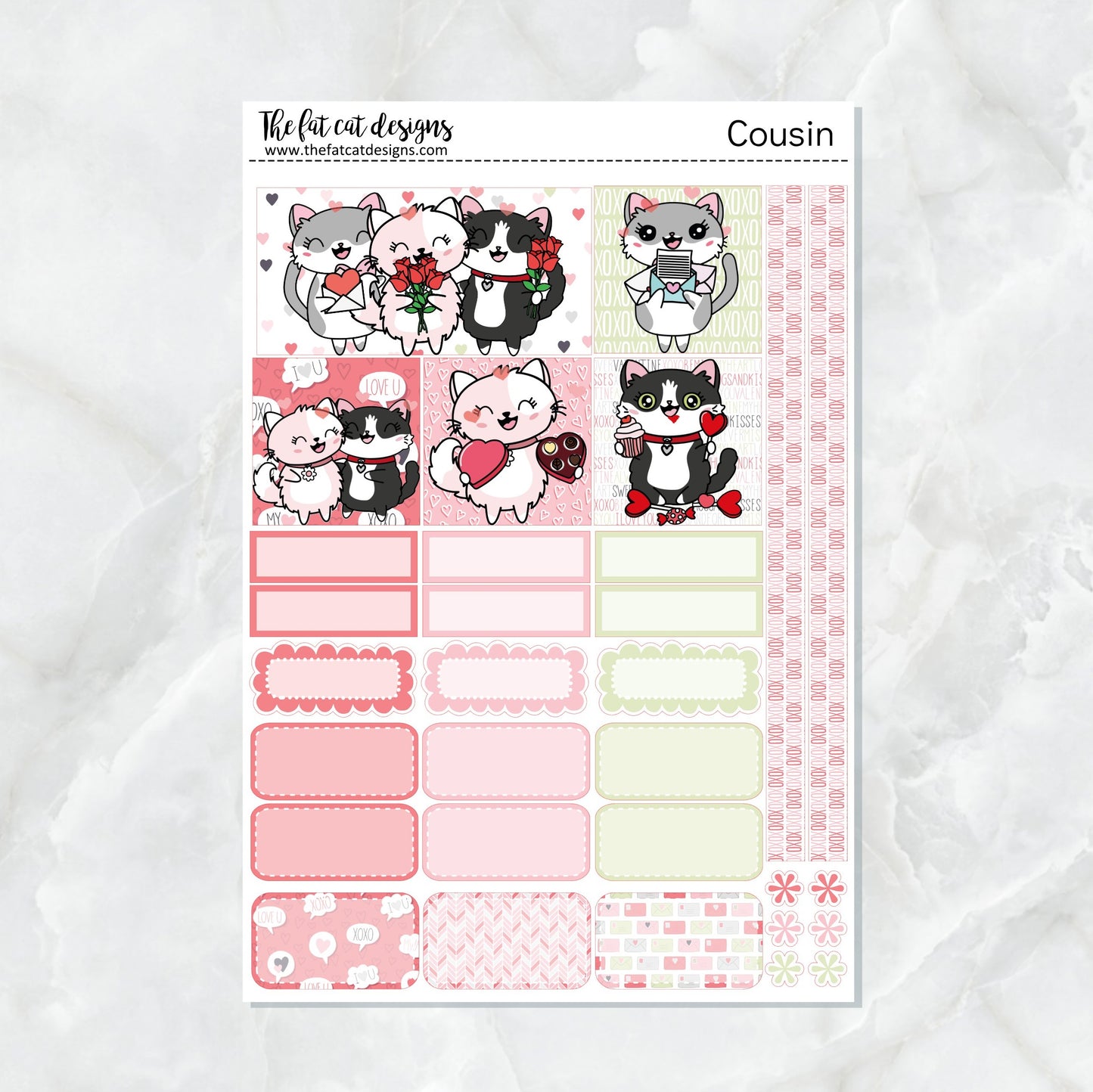 Valentine's Day with Flora, Lily and Bud Weekly Planner Sticker Kit for the Hobonichi Cousin