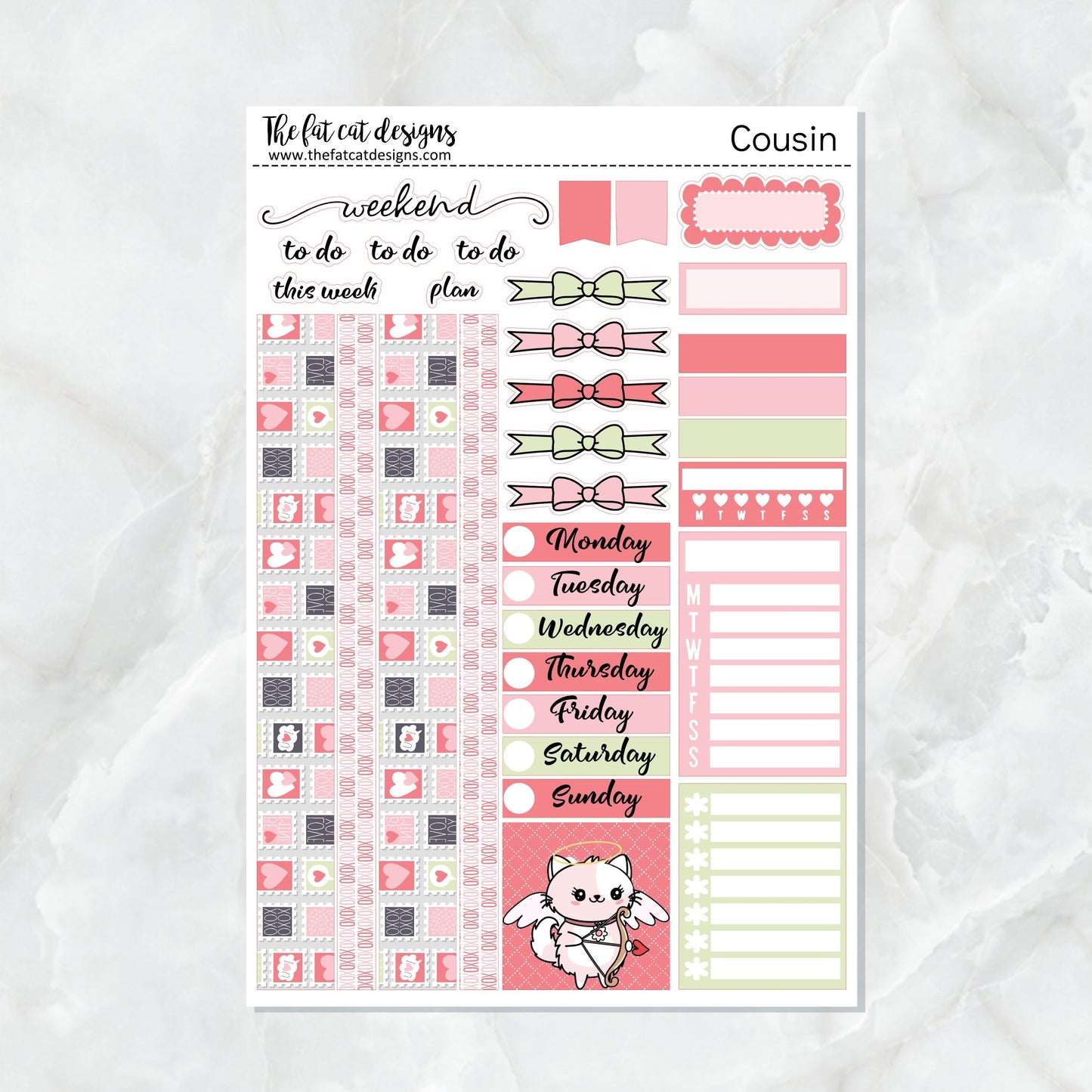 Valentine's Day with Flora, Lily and Bud Weekly Planner Sticker Kit for the Hobonichi Cousin