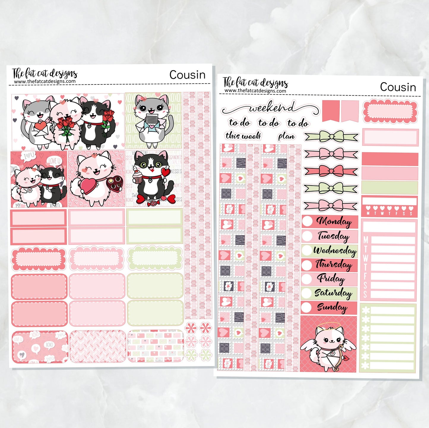Valentine's Day with Flora, Lily and Bud Weekly Planner Sticker Kit for the Hobonichi Cousin