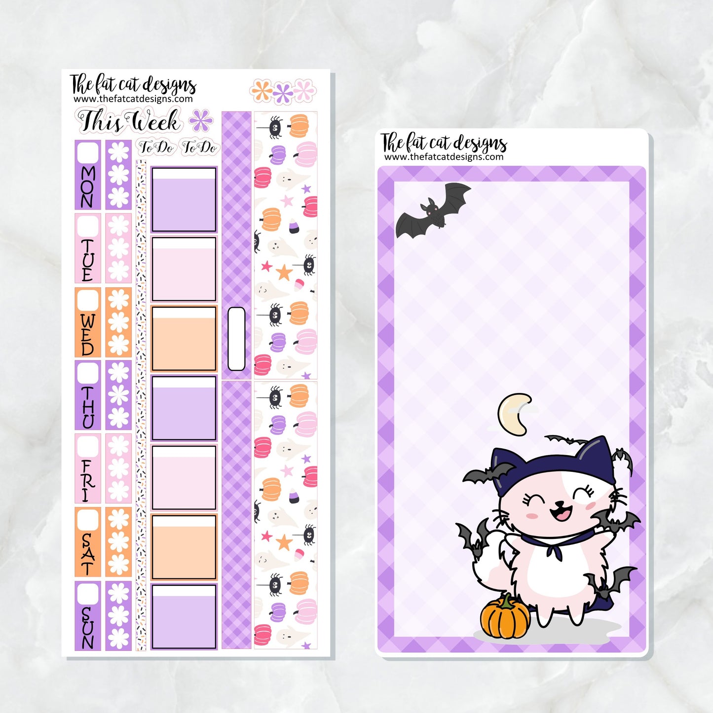 Halloween Flora Trick or Treat Cat Planner Stickers for the Hobonichi Weeks