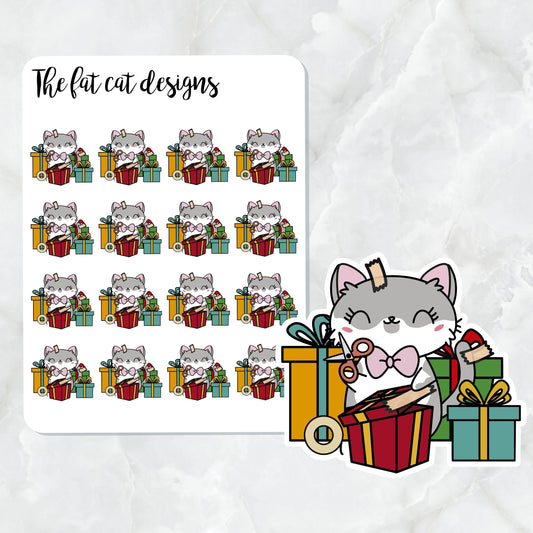 Lily wrapping Christmas gifts Die Cut and Sticker Sheet Set for Personal Planner Happy Planner Bullet Journal Travelers Notebooks