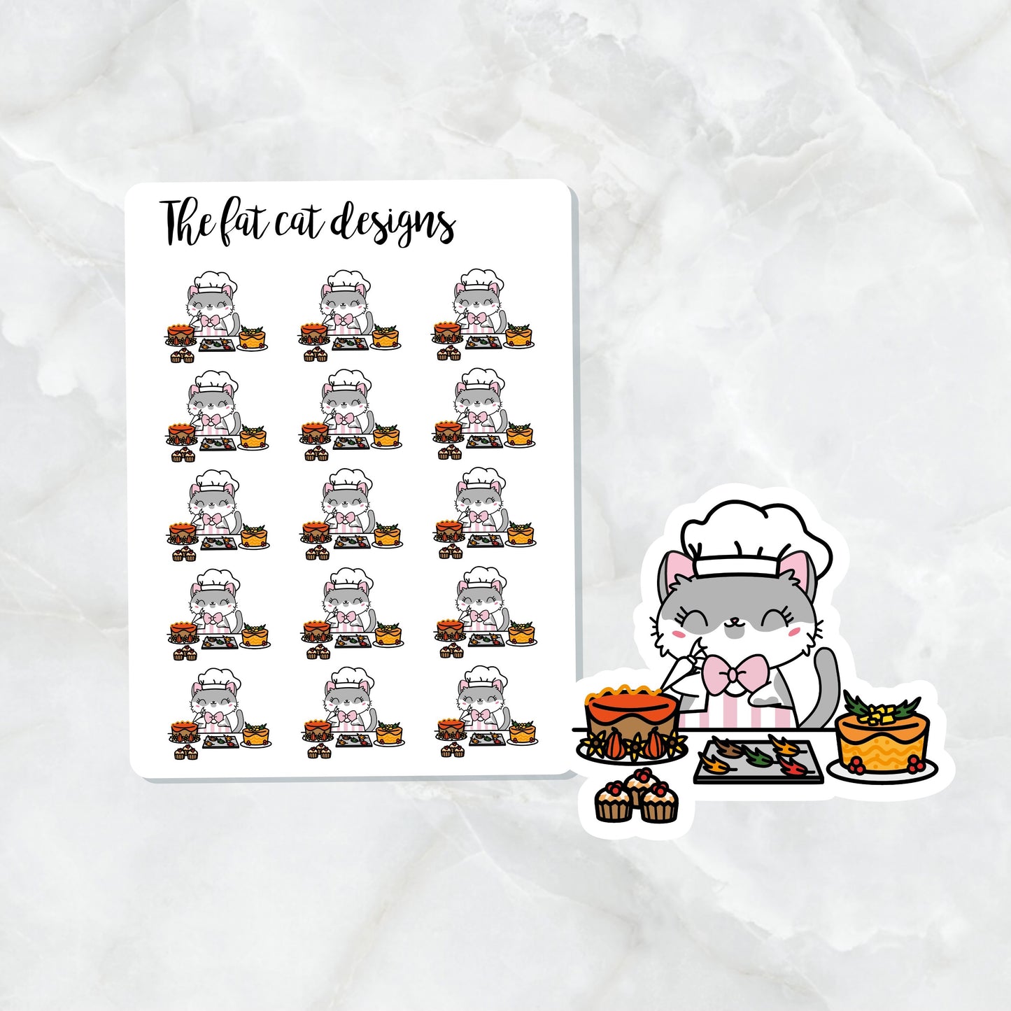Lily Cat Fall Baking Die Cut and Sticker Sheet Set for Personal Planner Happy Planner Bullet Journal Travelers Notebooks