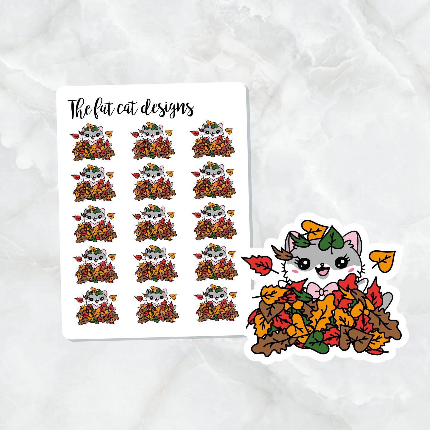 Lily Cat Fall Leaves Die Cut and Sticker Sheet Set for Personal Planner Happy Planner Bullet Journal Travelers Notebooks