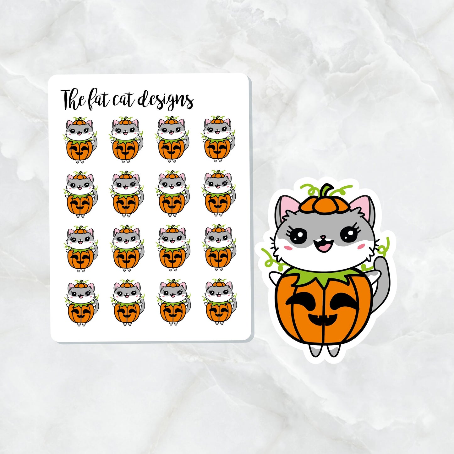 Lily Cat Halloween Pumpkin Costume Die Cut and Sticker Sheet Set for Personal Planner Happy Planner Bullet Journal Travelers Notebooks