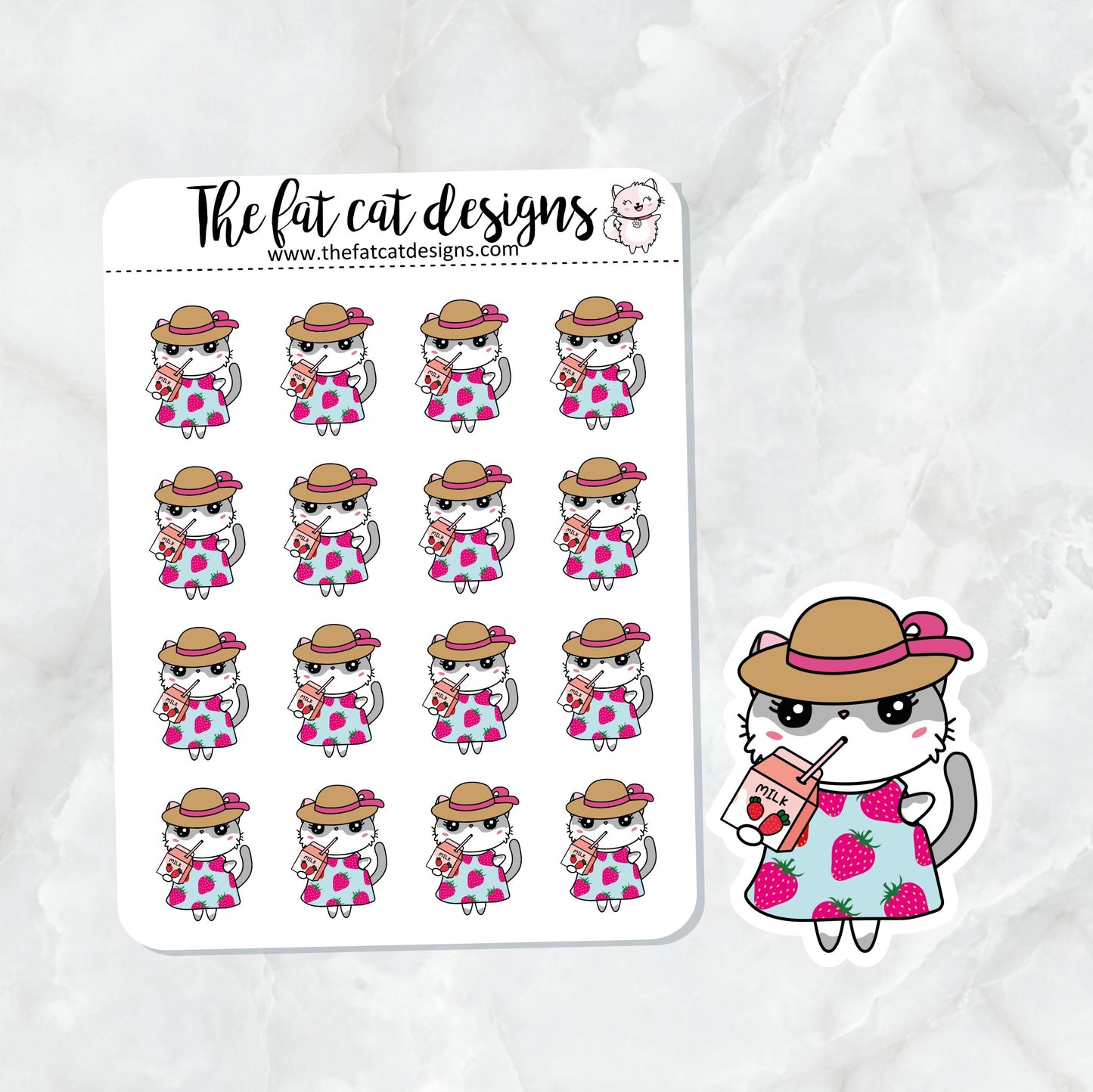 Lily loves Strawberry Milk Exclusive Cat Die Cut Sticker Sheet