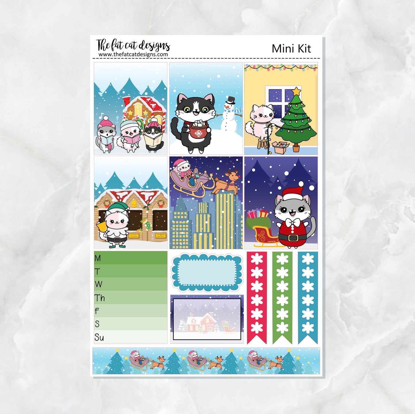 Meowy Merry Christmas Mini Planner Sticker Kit for the Printpression B6 Erin Condren Travelers Notebooks