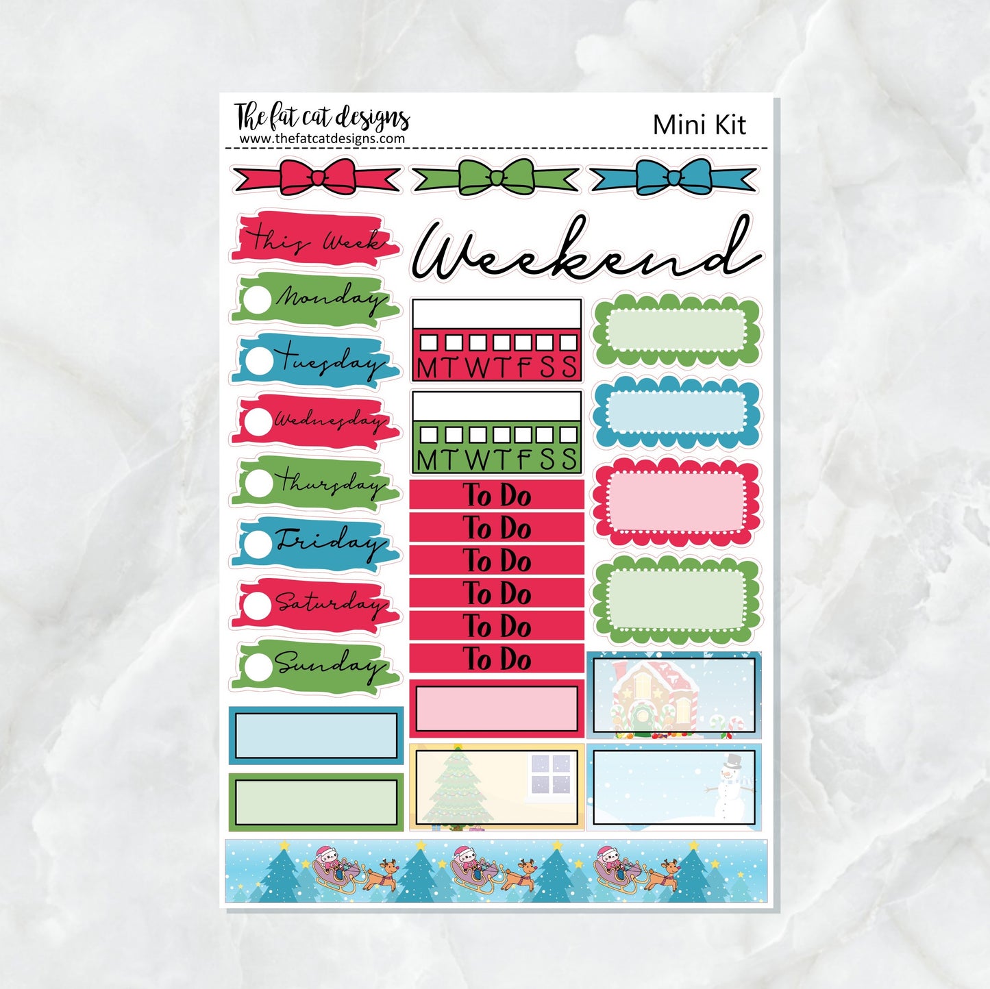 Meowy Merry Christmas Mini Planner Sticker Kit for the Printpression B6 Erin Condren Travelers Notebooks