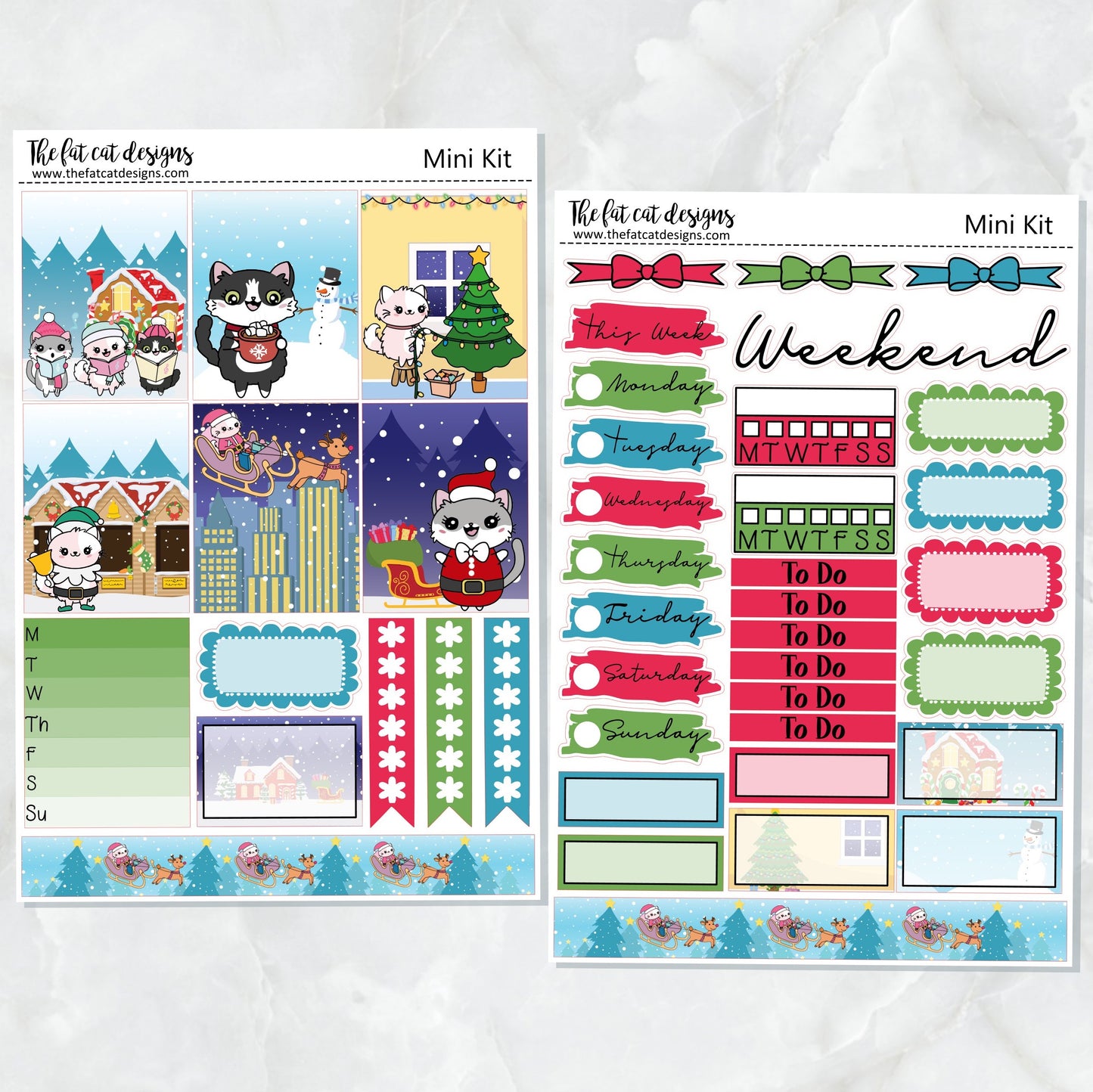 Meowy Merry Christmas Mini Planner Sticker Kit for the Printpression B6 Erin Condren Travelers Notebooks