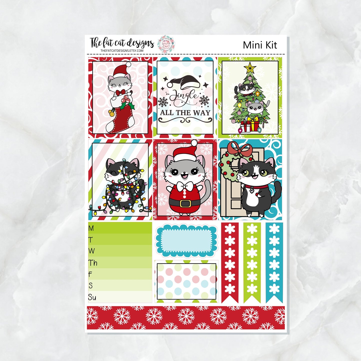 Christmas Cats Lily and Bud Mini Planner Sticker Kit for the Printpression B6 Travelers Notebooks