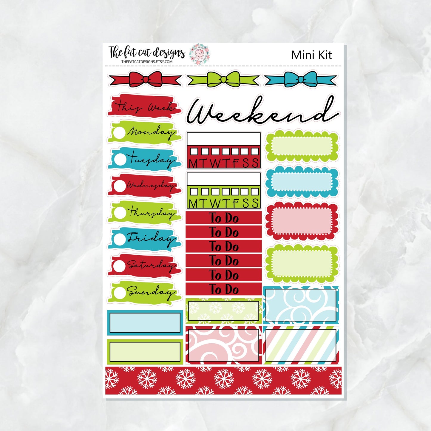 Christmas Cats Lily and Bud Mini Planner Sticker Kit for the Printpression B6 Travelers Notebooks