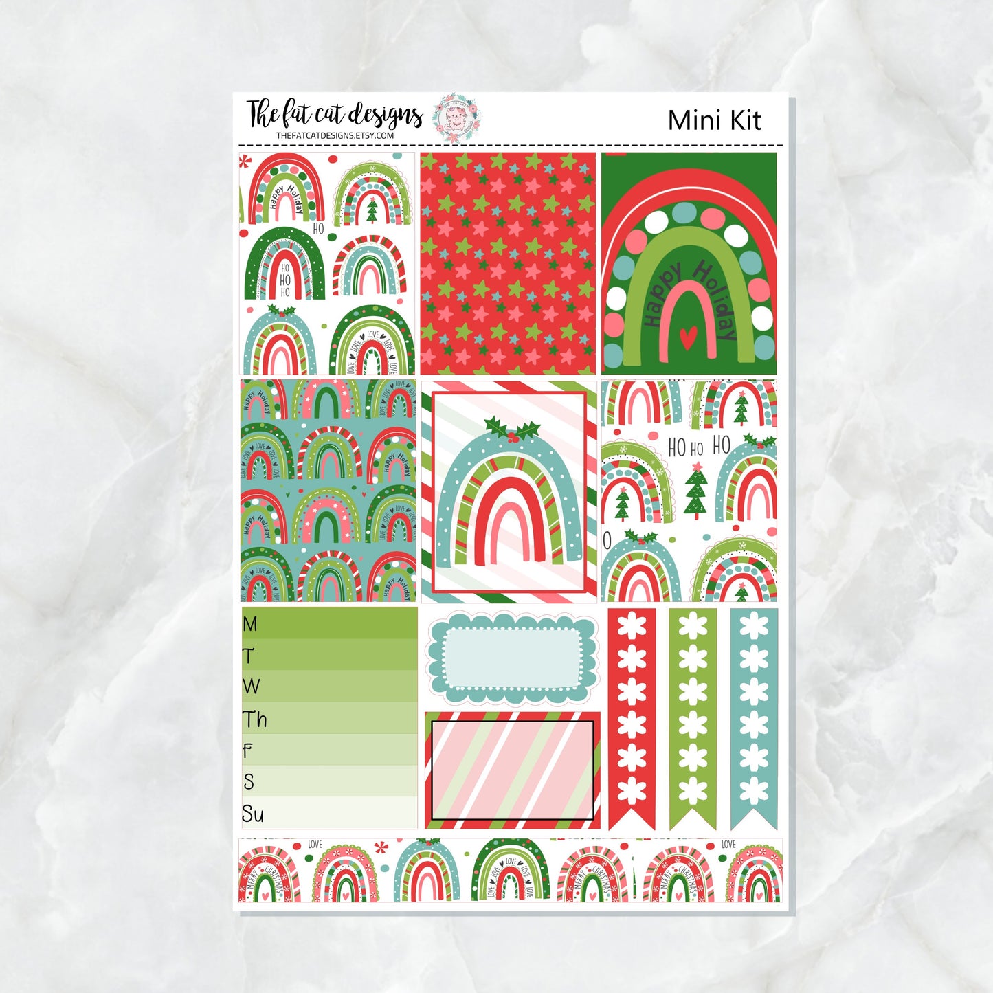 Festive Christmas Rainbows Mini Planner Sticker Kit for the Printpression B6