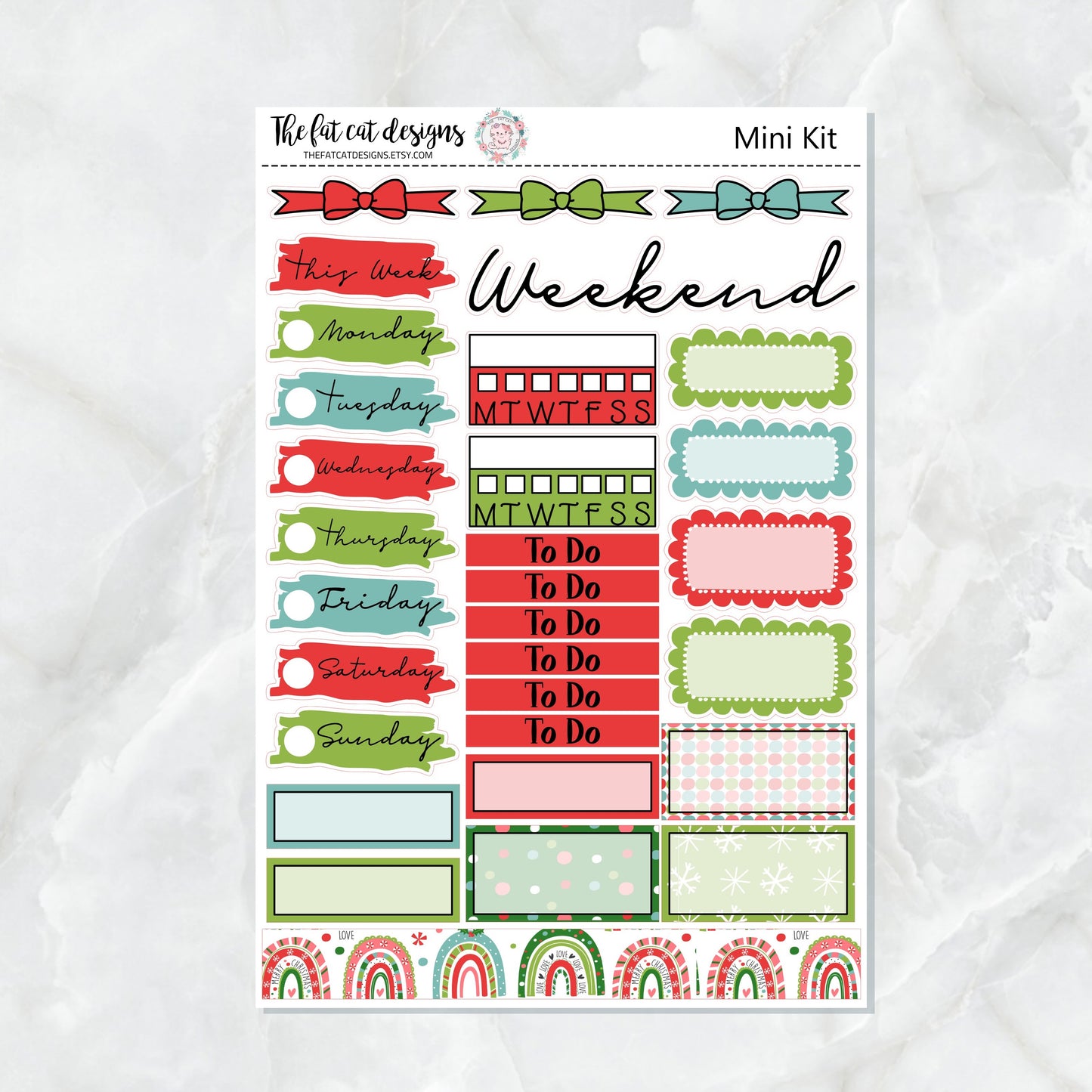 Festive Christmas Rainbows Mini Planner Sticker Kit for the Printpression B6