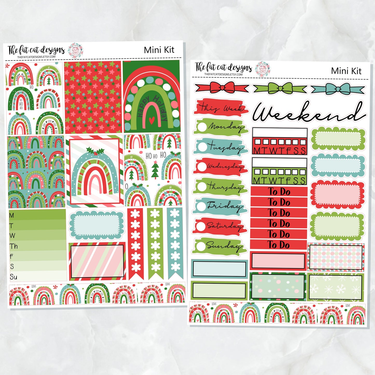 Festive Christmas Rainbows Mini Planner Sticker Kit for the Printpression B6