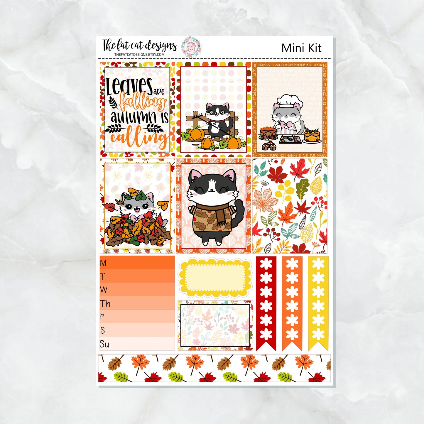 Lily and Bud Cat Fall Mini Planner Sticker Kit for the Printpression B6 Travelers Notebooks