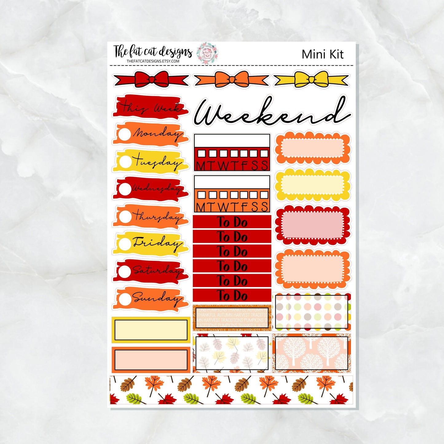Lily and Bud Cat Fall Mini Planner Sticker Kit for the Printpression B6 Travelers Notebooks