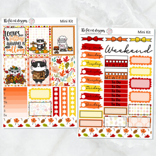 Lily and Bud Cat Fall Mini Planner Sticker Kit for the Printpression B6 Travelers Notebooks