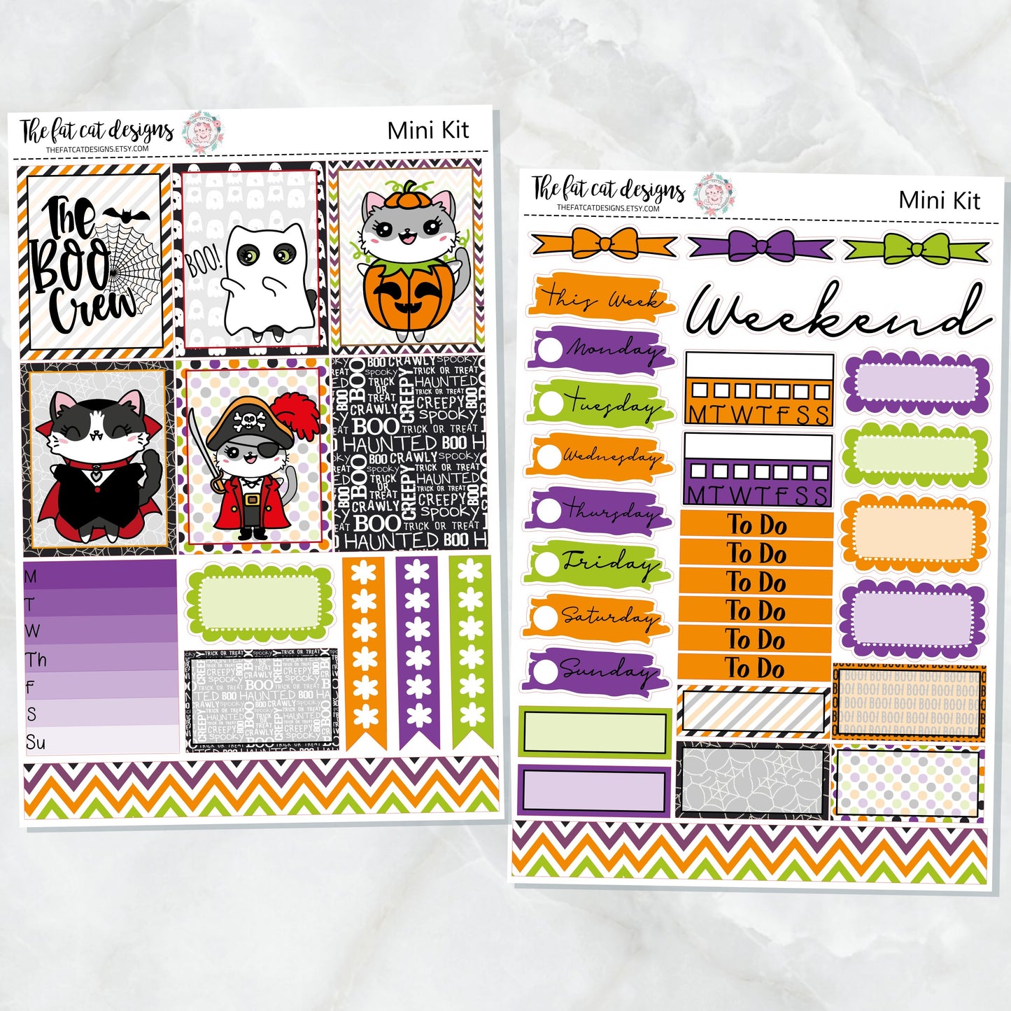 Lily and Bud Cat Halloween Mini Planner Sticker Kit for the Printpression B6 Travelers Notebooks