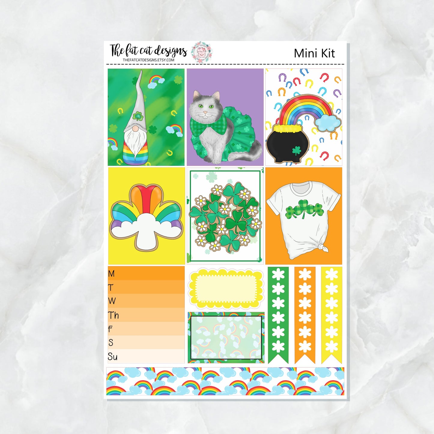 St Patrick's Day Rainbows Mini Planner Sticker Kit for the Printpression B6