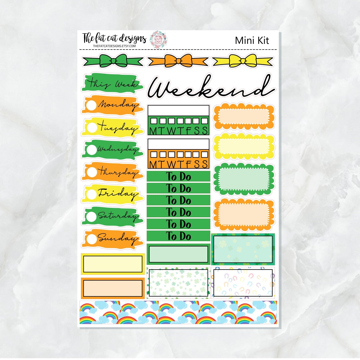 St Patrick's Day Rainbows Mini Planner Sticker Kit for the Printpression B6